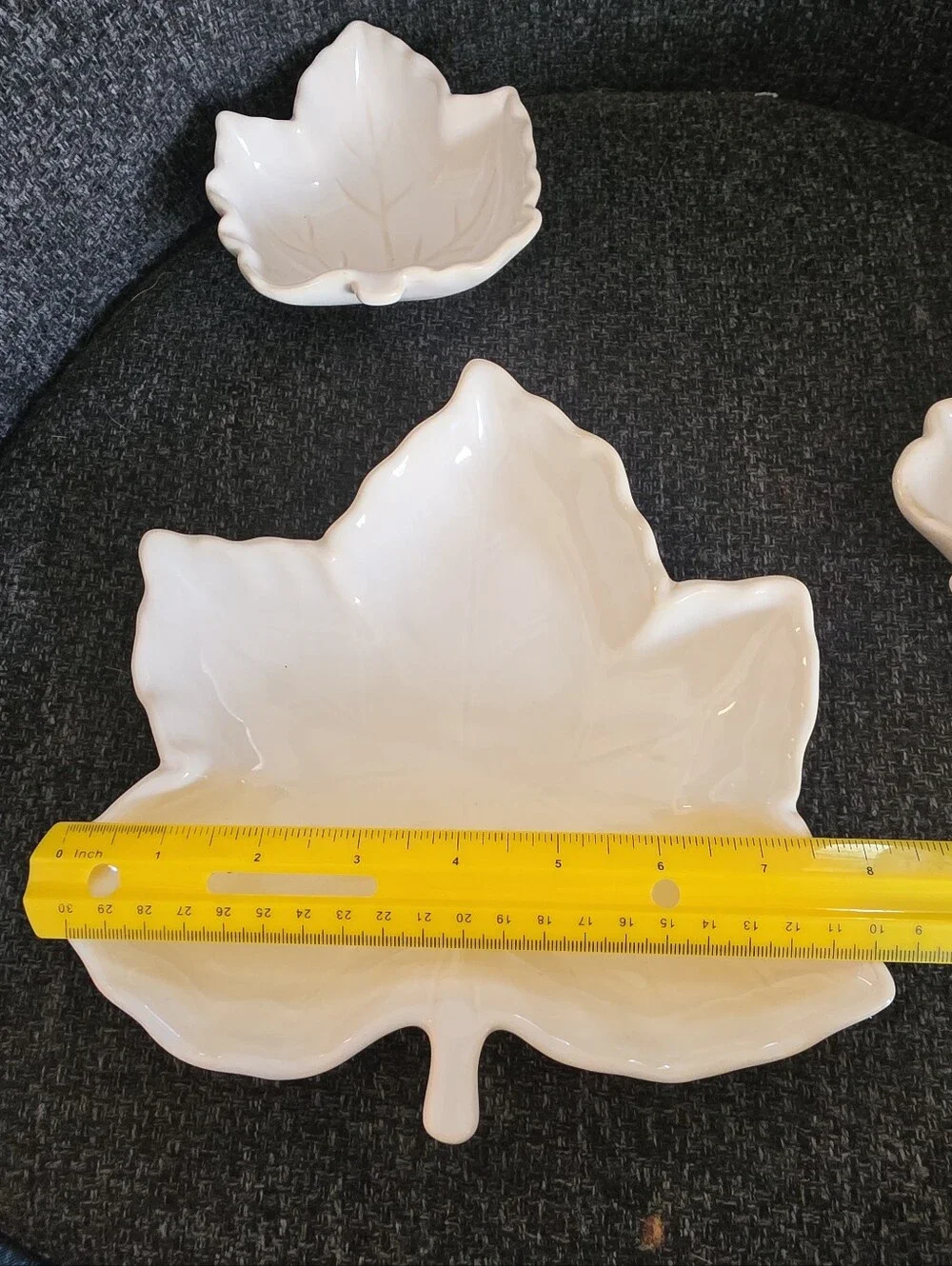 NEW Fall Maple Leaf Leaves Cream Ceramic Plate & Mini Bowls Autumn Decorations
